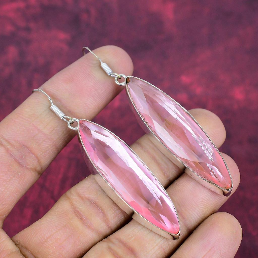 Pink Kunzite Earrings Gemstone Jewelry, 925 Solid Sterling Silver Earrings, Handmade Jewelry Birthstone Earrings, Gift For Him