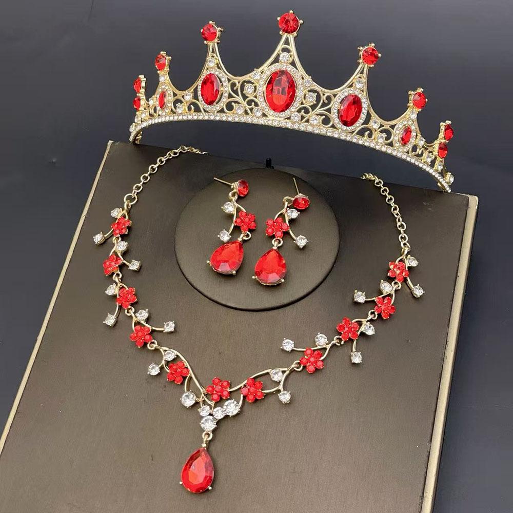 Crown Tiara Three-piece Vintage Queen s Crown Necklace Earrings Premium Bridal Wedding Dress Evening Dress Jewelry Set 2026 15*6CM