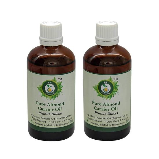 R V Essential Almond Oil | Prunus Dulcis | For Skin | For Massage | For Face | For Cooking | 100% Pure Natural | Cold Pressed | 100ml+100ml