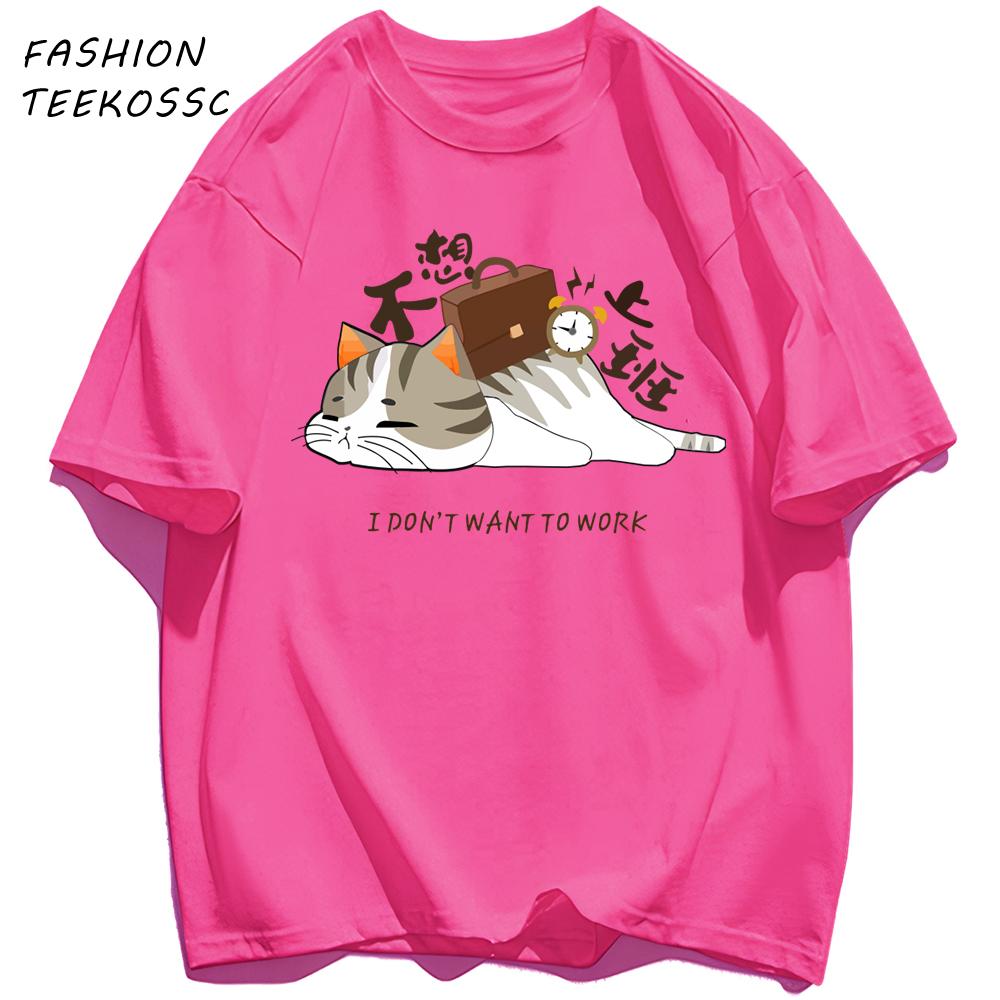 A Tired Working Cat Pattern Men TShirt Casual Oversize T Shirts Hip Hop Cotton Streetwear Summer AllMatch Soft Short Sleeve