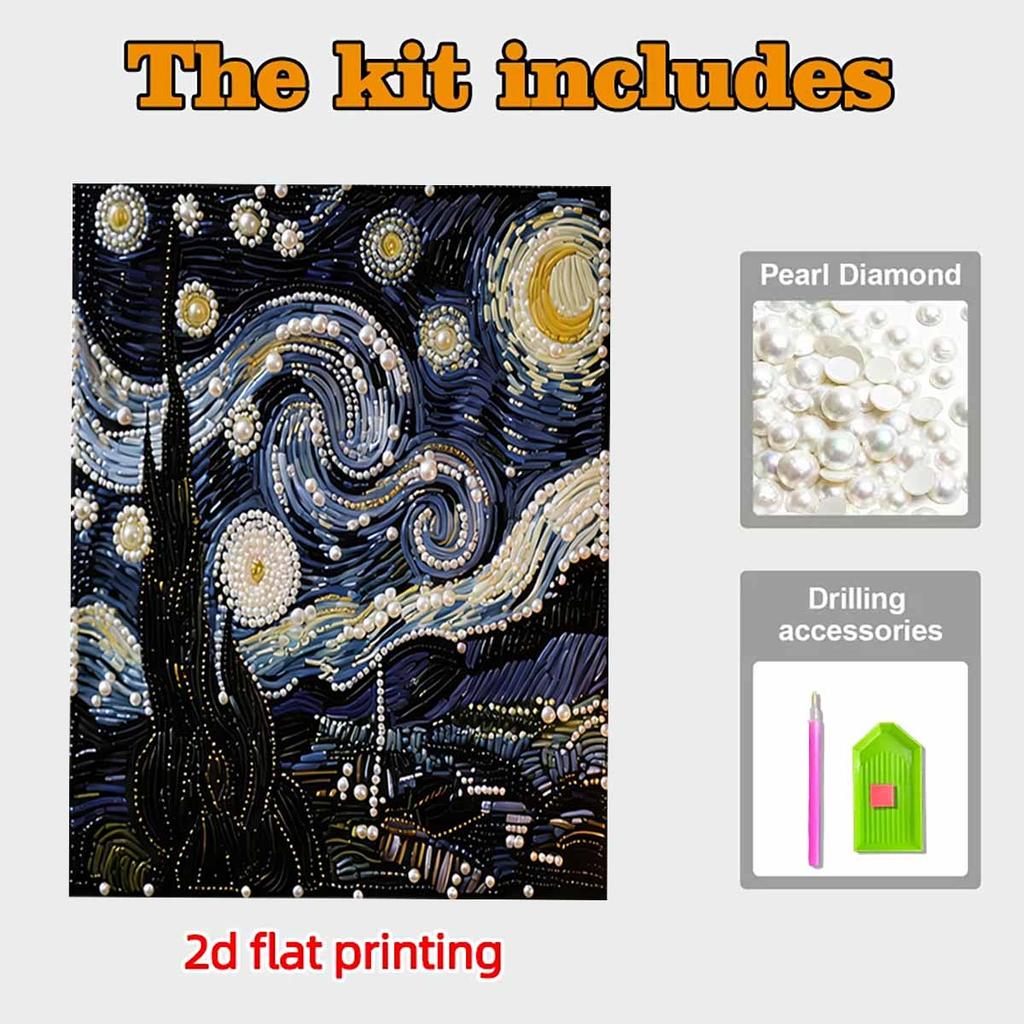 Crystal Pearl Painting 5D DIY Frame Decoration Painting The Night Sky Home Wall Decoration Transparent Pearl Gemstone Painting Picture Art Crafts