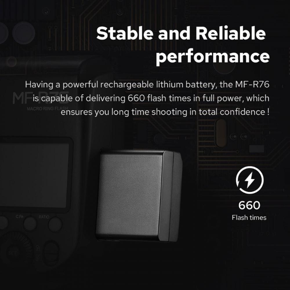 Godox MF-R76 Macro Ring Flash Strobe, 76Ws 660 Full Power Flash, Independent Blinking of AB Lamp, 10-step Brightness Adjustment, Precise Setting of Fl