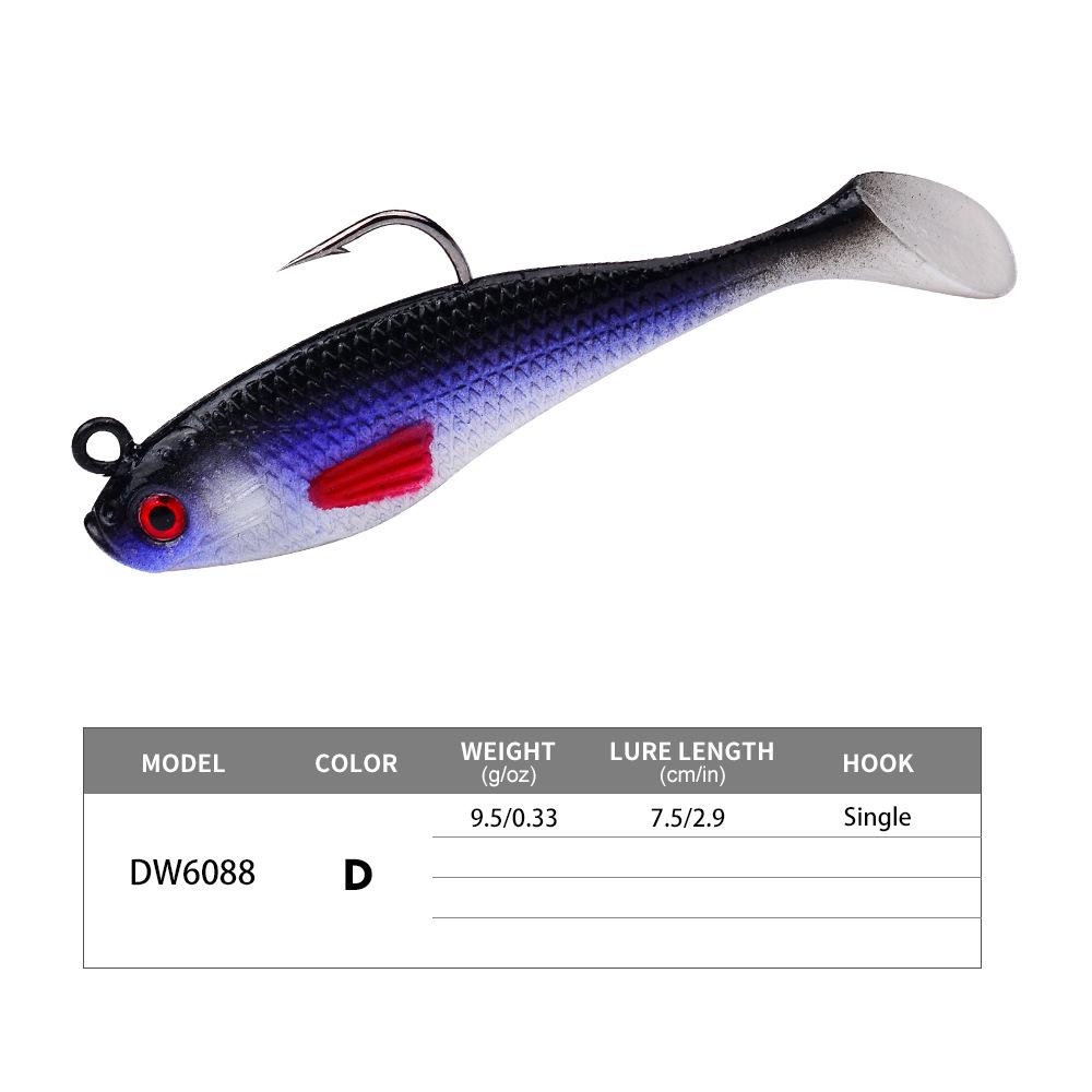 T-Tail Soft Bait 7.5cm 9.5g for Sea Bass Fishing - Bionic Lure for Boat & Sea Fishing