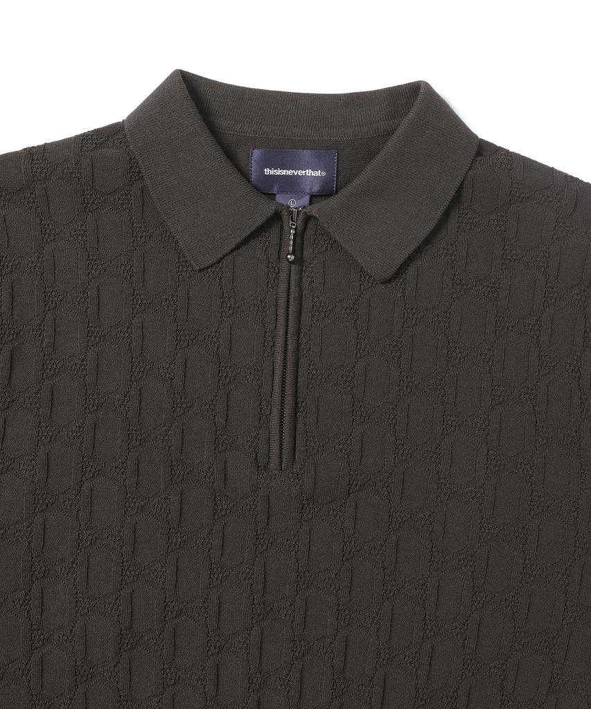 THISISNEVERTHAT Cable Knit Zip Polo Brown