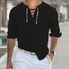 Hombres Primavera Otoño Camisa Con Cordones Cuello En V Color Sólido Manga Larga Slim Fit Retro Suave Transpirable Longitud Media Jersey Casual Diario Top