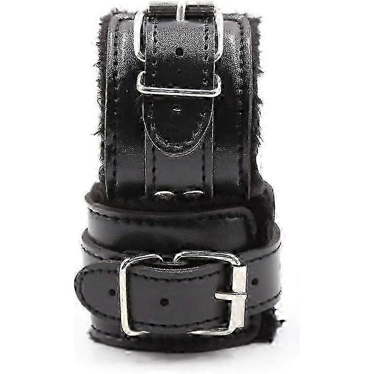 2025 Plush Black Leather Hand Cuffs Adjustable Wrist Fit Unisex Design Durable Material Perfect for Couples