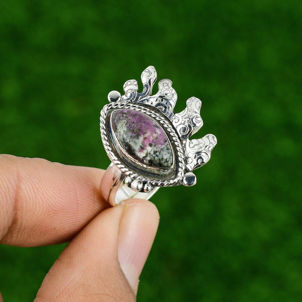 Natural Ruby Zoisite Gemstone Statement Green Adjustable Ring 925 Silver