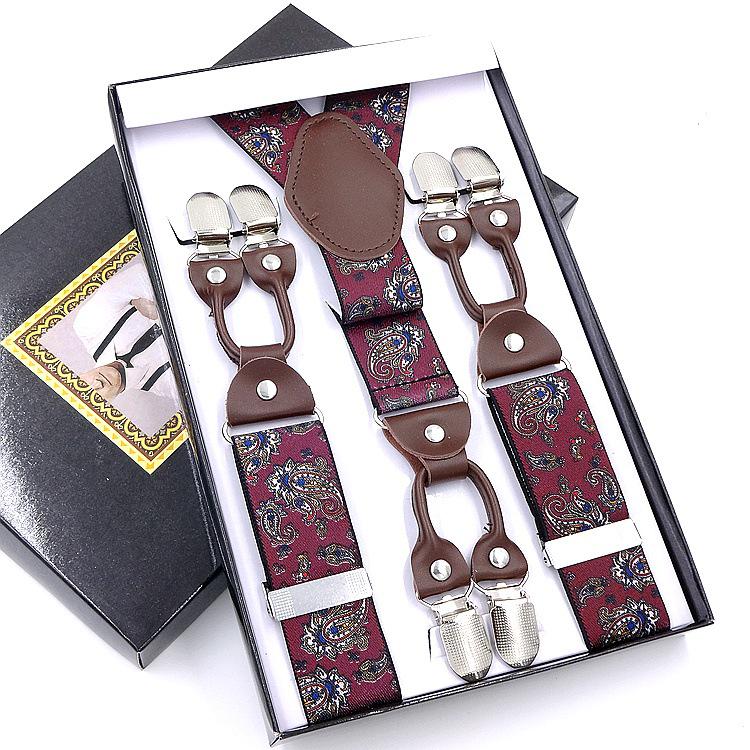 Men's Six-Clip Jacquard Wide Suspenders with Printed Webbing