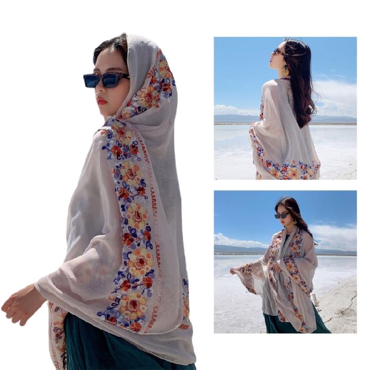 Embroidery Flower Pashmina Lady Thin Scarf Soft Shawls Lady Wraps Blanket Scarf