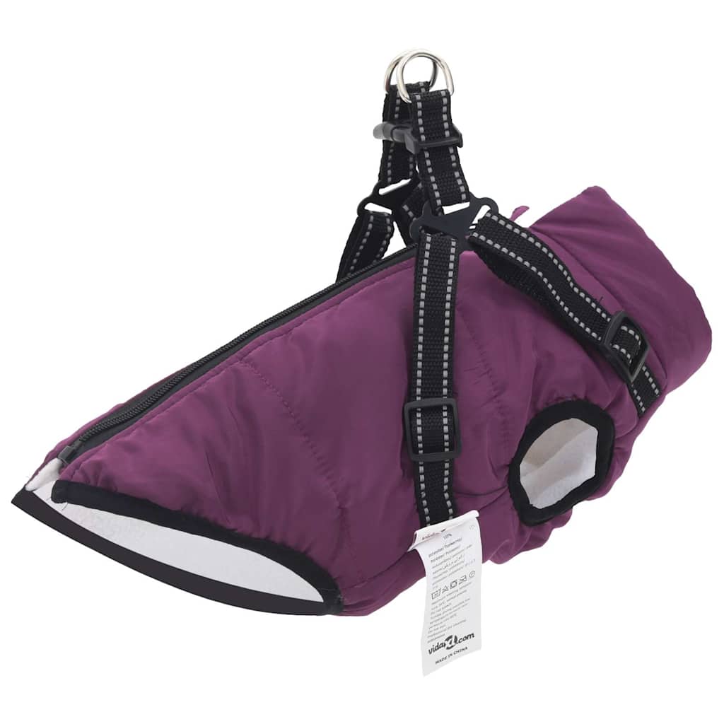 Dog Raincoat with Integrated Harness Waterproof and Reflective Purple Size L36