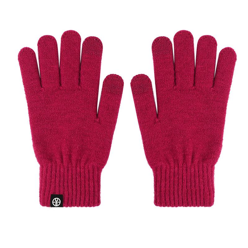 Knitted Ankola Red Gloves Women's Winter Warm and Cold-proof Thickened Solid Color Versatile Cycling Touch Screen Split-finger Gloves