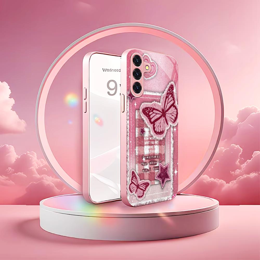 Rosa Schmetterlings-Aufkleber Madam Pink Glas Handyhülle für Samsung Galaxy S26 S25 S24 S23 S22 FE Ultra Plus Stoßfest Weiblich