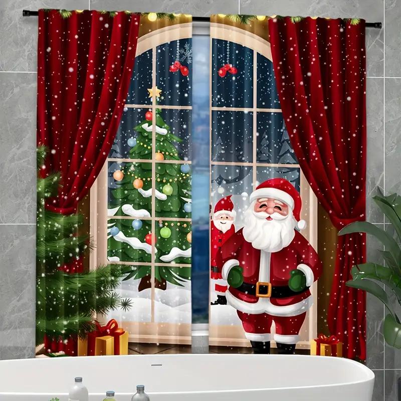 Set Of 2 Joyful Christmas Patterned Curtains Holiday Designed Polyester Filter Family Windows Curtain