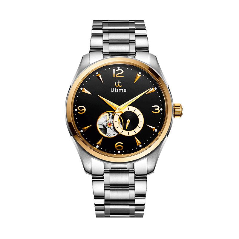Utime High-End Watches Mechanical Men'S Waterproof Watches Business Luminous Solid Steel Belt Hollow Men'S Watches