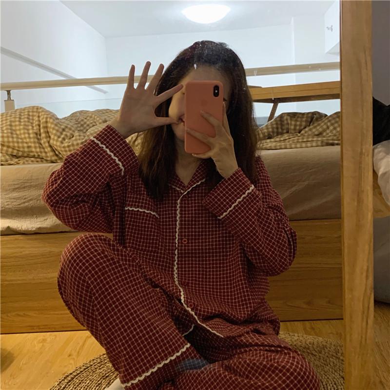 2024 Dámské pyžamo s klopou v korejském stylu: Jarní/Podzimní dlouhý rukáv a kalhoty pro elegantní domácí oblečení