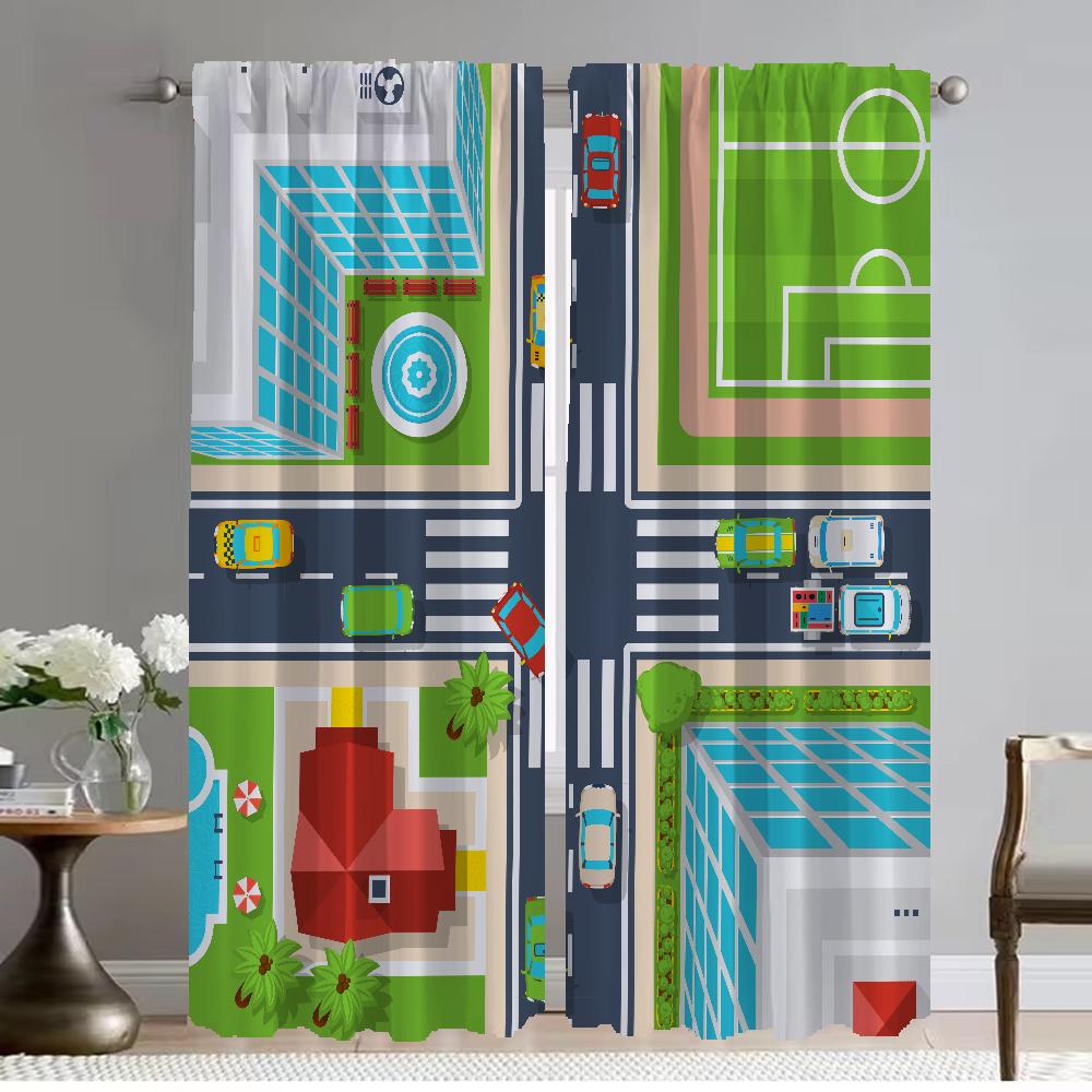 City Road Cartoon Kitchen Curtains 2 Pieces Blackout Curtain for Room 2 Panel Tulle for Bedroom Shades Halloween Decoration Home