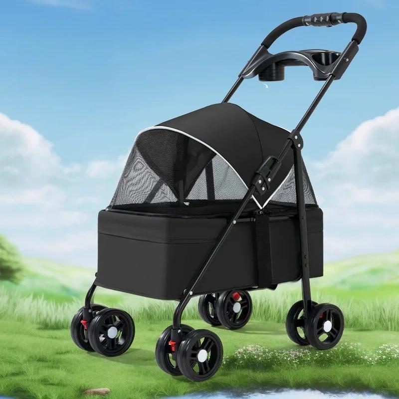 Lightweight Pet Transporter Cat Puppy Stroller Small and Medium Pet Stroller Outdoor Travel Breathable Cat Dog Stroller