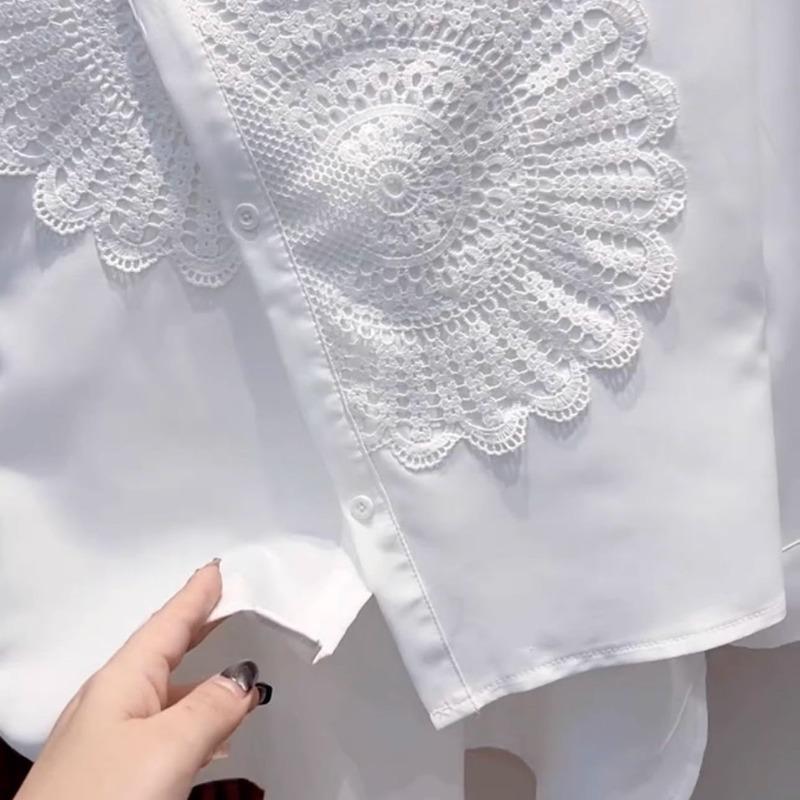 Fashion White Shirt Women Y2k Irregular All-match Long Sleeve Blouses Spring Autumn Lapel Neck Blusas Mujer