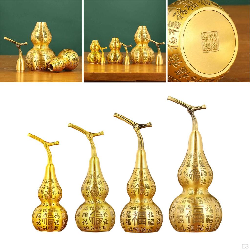 Brass Gourd Figurine, Chinese Motif, Table Ornament, Collectible Ideal for Living Room,
