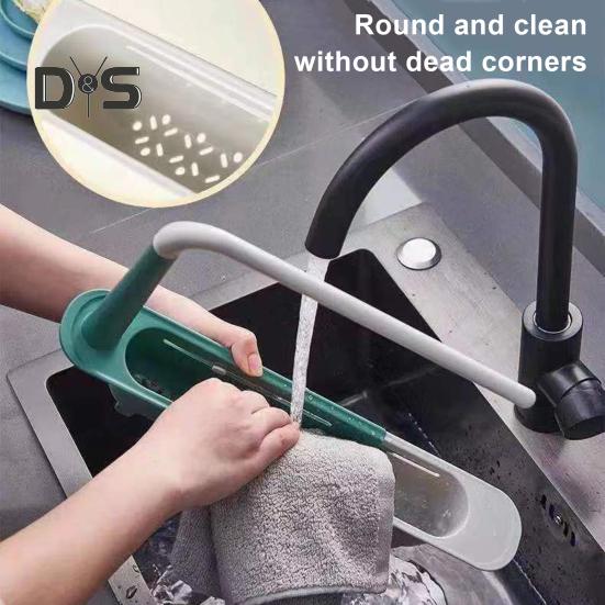 Teleskopický úložný stojan na dřez Velkokapacitní Nastavitelný design Větraný Dutý Odkapávač na kuchyňský dřez s držákem na ručníky