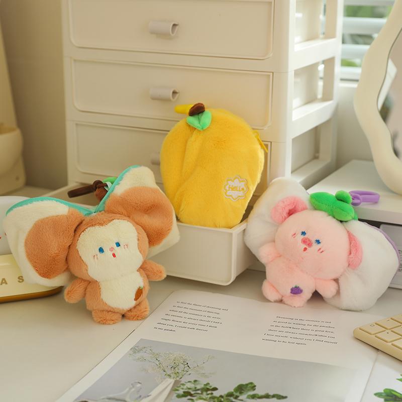 15cm Cute Transforming Fruit Rabbit Plush Doll Bag Keychain Soft Stuffed Animals Pig Monkey Donkey Duck Doll Kid Birthday Gifts