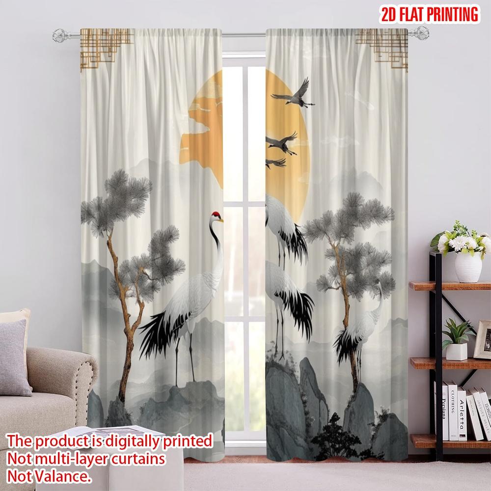 

2 шт., 2D печать на ткани, шторы, рулонные шторы, журавли на восходе солнца, универсальный 100% полиэстер (без удилища) Идеальные уличные украшения 52.50 × 116.00 cm 2 pcs