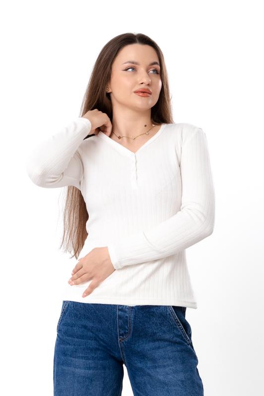 

Women s Ribbed Angora Long Sleeve Top with Buttons, Demi-season 8454-088 HC S теплим білим кольором