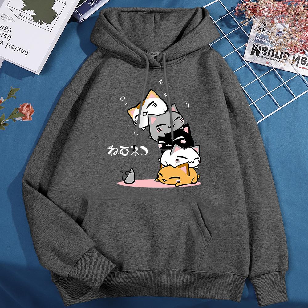 Cute Stacked Cats Sleeping Don'T See The Mouse Hoody Men Women Fashion Crewneck Clothing Cute Hoodies Loose Sweatshirt