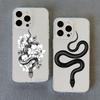 Luxurious Black White Flower Snake Clear Phone Case for IPhone X XR XS 14 13 12 11 Pro Max Mini 7 8Plus Unique Dragon Back Cover