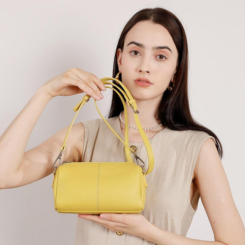 Round Bucket Hat Layer Soft Cowhide Small Bag 2025 New High-grade Texture Hat Bag Cowhide Underarm Messenger Single Shoulder Bag