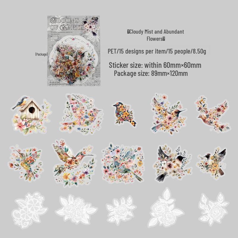 Yi Niao Blossoms Series Flower-Themed PET Sticker Pack - 6 Designs for Journals
