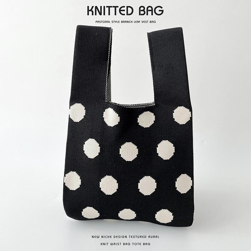 New Cross-Color Polka Dot Knit Shoulder Tote - Large Capacity Women's Handbag