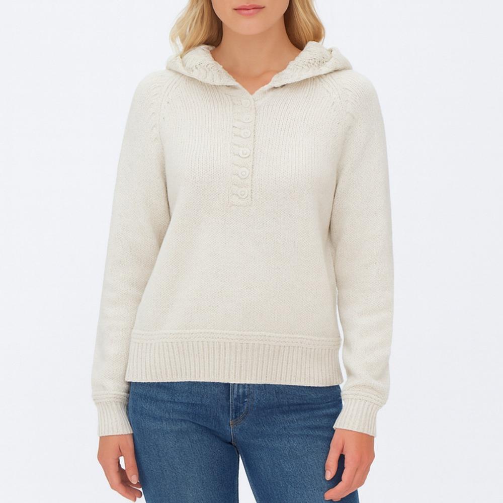 

Fall/Winter Women s Knitted Pullover with A Hat, in A Solid Color Design. 3XL слонова кістка