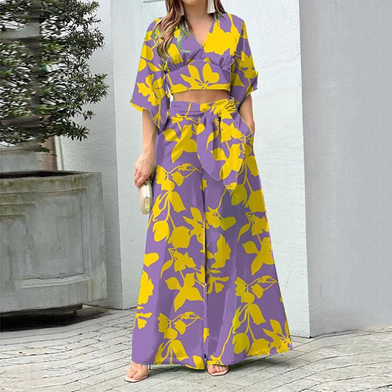 

Dress Women s Printed Sports Suit Temperament Commuting High Waist Fashionable Casual Pants Set 2XL
