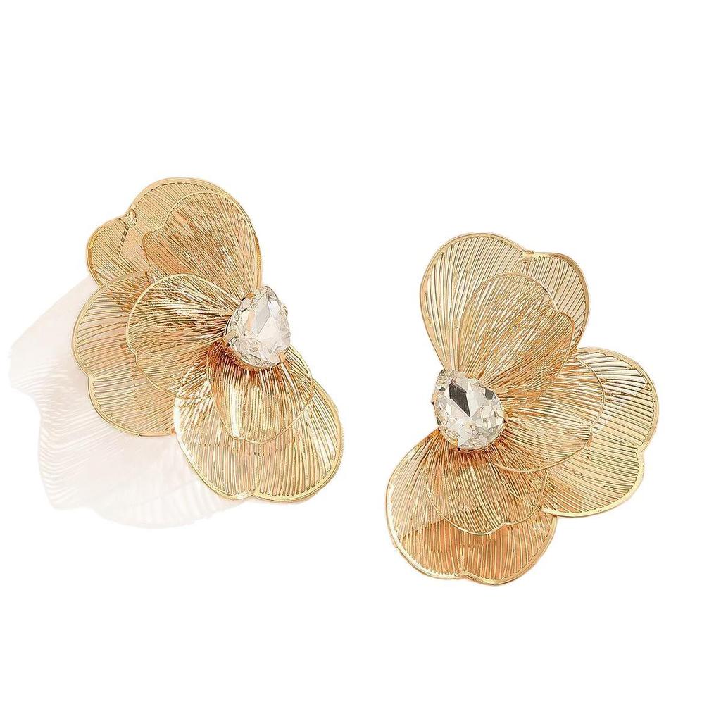 European & American Style Layered Glass Diamond Earrings with Butterfly & Fishtail Design