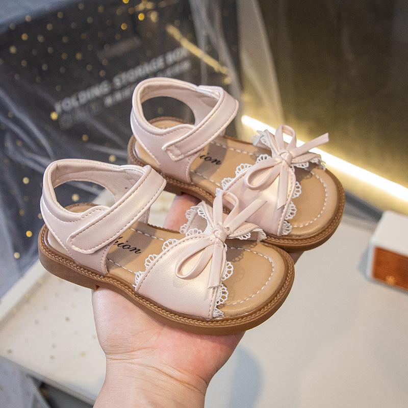 Girls sandals 2025 new summer baby girl casual soft-soled beach shoes children's foreign style bow princess shoes
