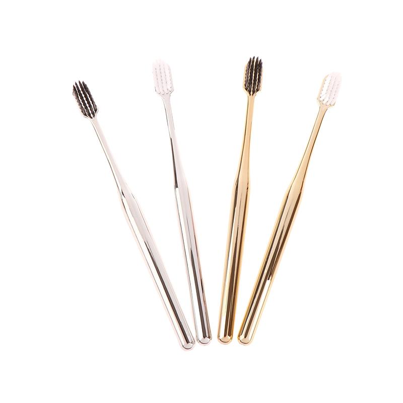 1Pc Luxury Soft Toothbrush Men Women Adult Tooth Brush Electroplate Gold Silver Color Dental Brushes Toothbrushes