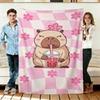 Capybara and Bubble Tea Flannel Blanket Soft Cozy Throws Napping Travel Use