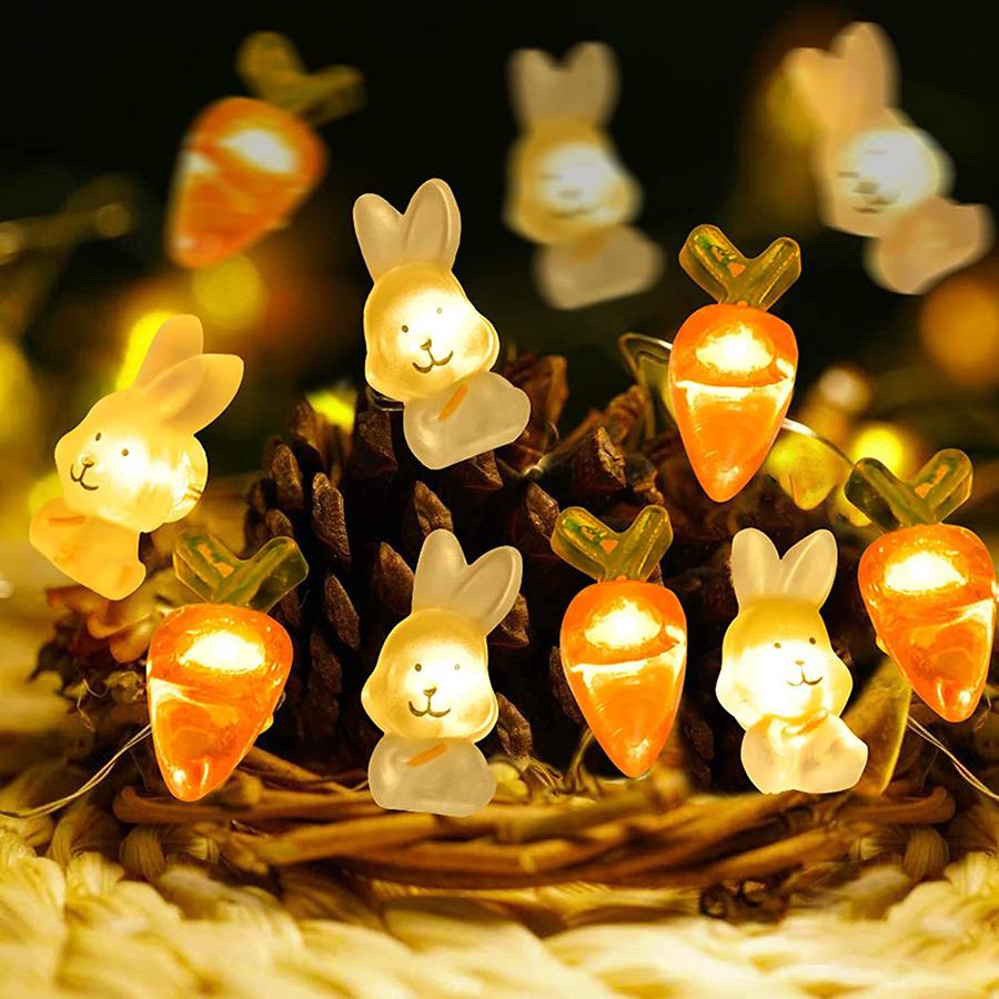 LED Carrot Rabbit Shaped Revival Festival Decorative Light String Easter Copper Wire Lamp Decorative Colorful Light