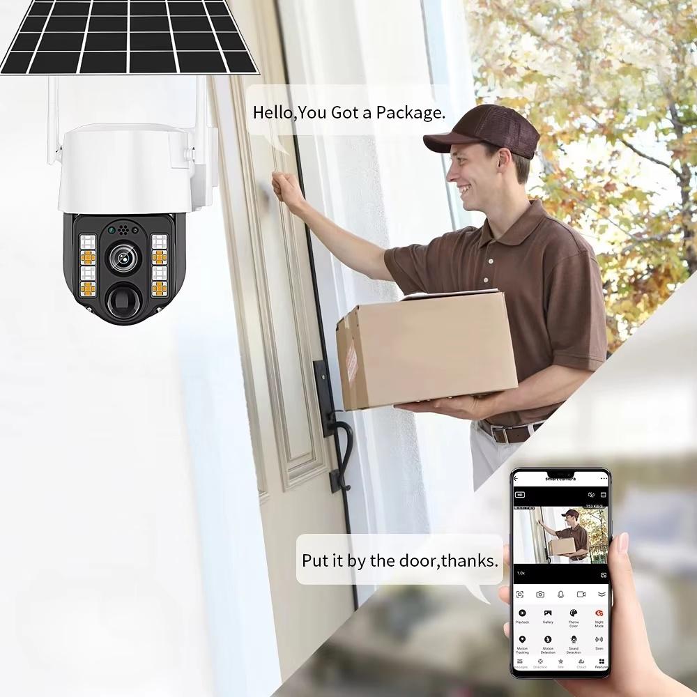 Solar-powered Surveillance Camera, Outdoor Waterproof, Wide-angle 10x Zoom, WIFI/4G Automatic Tracking Security Camera