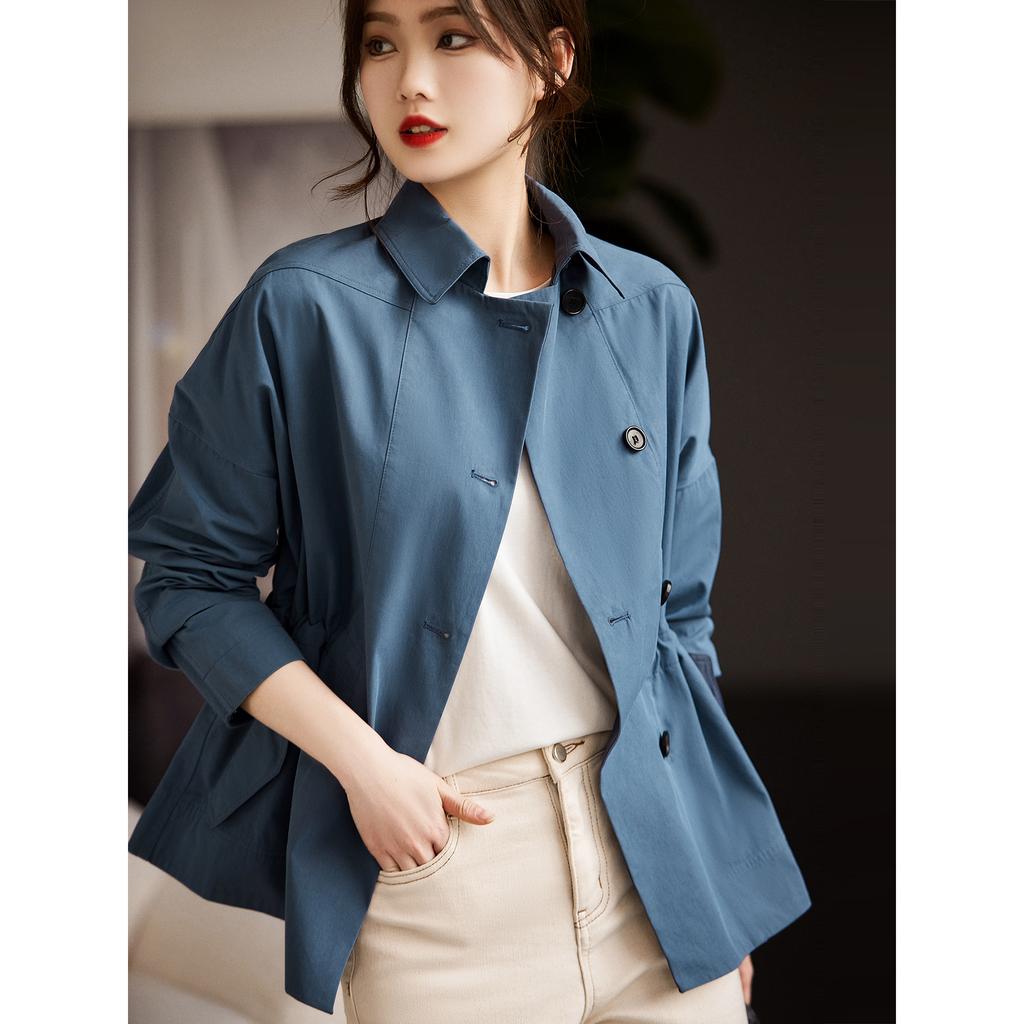 Textured tooling, short trench coat, waist short coat, women's fashion drape, small women's clothing