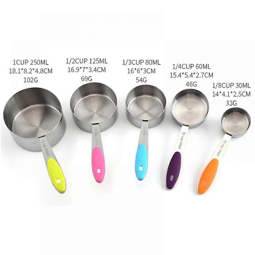 5-teiliges Messbecher-Set aus Edelstahl, Stapelbare Metall-Messbecher, Weit verbreitet für Küchen-Trockennahrung, Koch- und Backmessungen