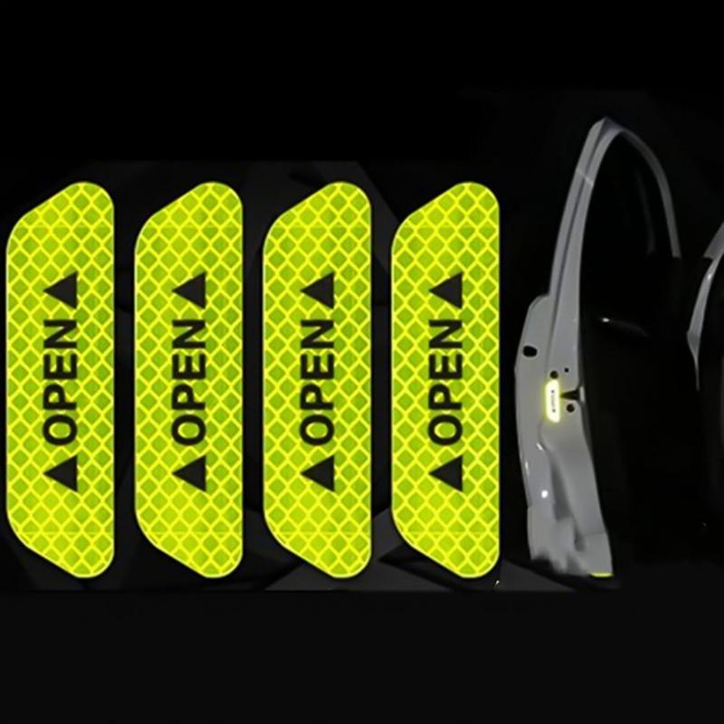 4Pcs/set Car Door Stickers Universal Safety Warning Mark OPEN High Reflective Tape Auto Exterior Motorcycle Bike Helmet Sticker