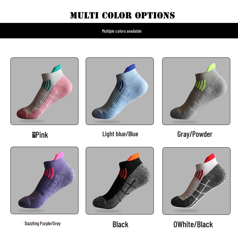 Women's Color Block Anti-Wear Thickened Sport Socks - Breathable Mesh Terry Short Crew for Running