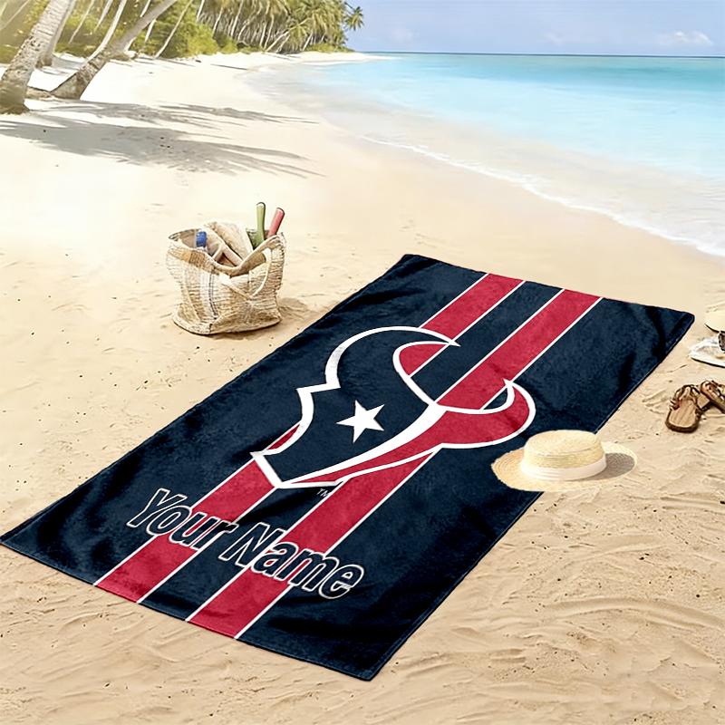 Custom NameHouston Texans logo. Beach Towel Soft Microfiber Summer Towel Quick Dry Absorbent Towel for Beach Swimming Pool Travel
