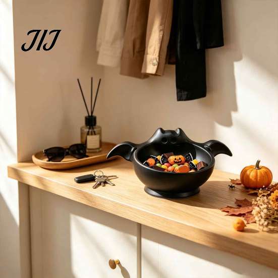 Unique Holiday Gift for Friends Halloween Candy Bowl, Bat Shape Ceramic Serving Dish, Cute Themed Store Window Display Tabletop Decoration Party