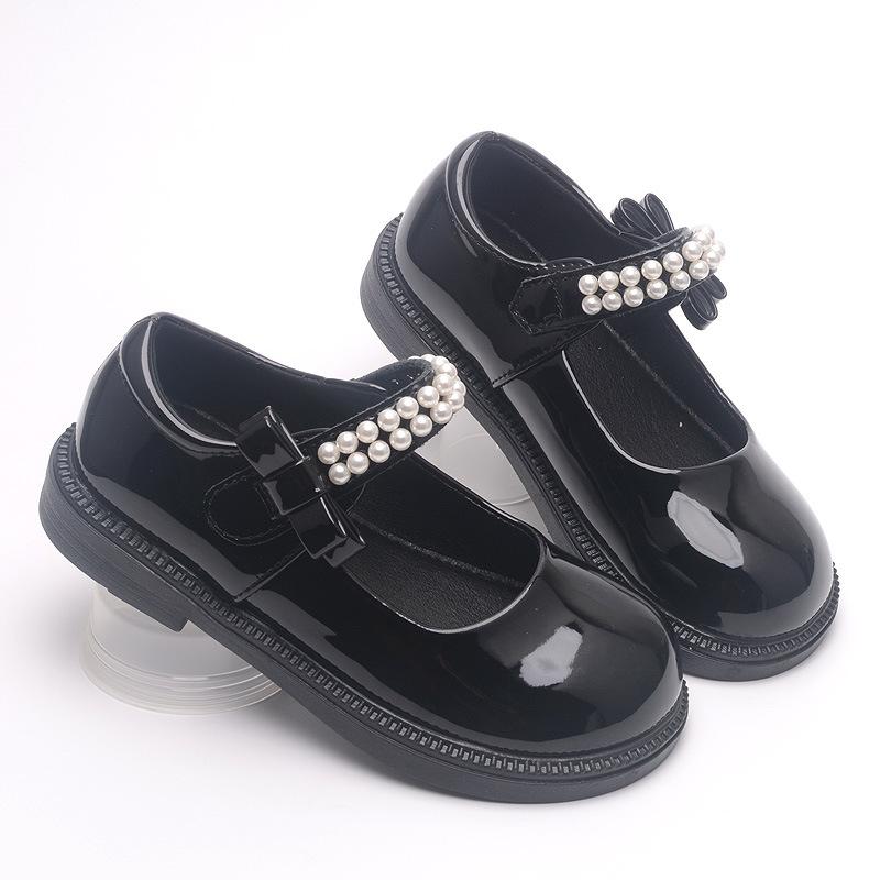 Girls' leather shoes for spring and autumn, black student shoes for older children, fashionable British-style dance shoes, soft-soled performance