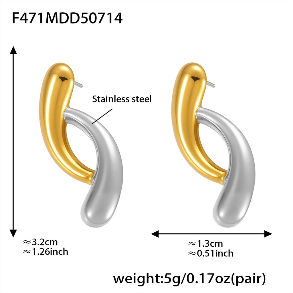 Two Tone Stud Earrings In Stainless Steel 18k Gold Plated Waterproof No Tarnish Geometric Aesthetics Ear Studs Earring For Women