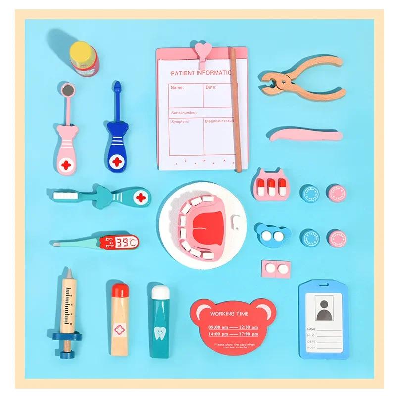 Doctor Speelgoed voor Kinderen Set Kinderen Houten Rollenspel Kit Spelletjes voor Meisjes Jongens Rood Medisch Tandarts Medicijnkist Stoffen Tassen Cadeaus