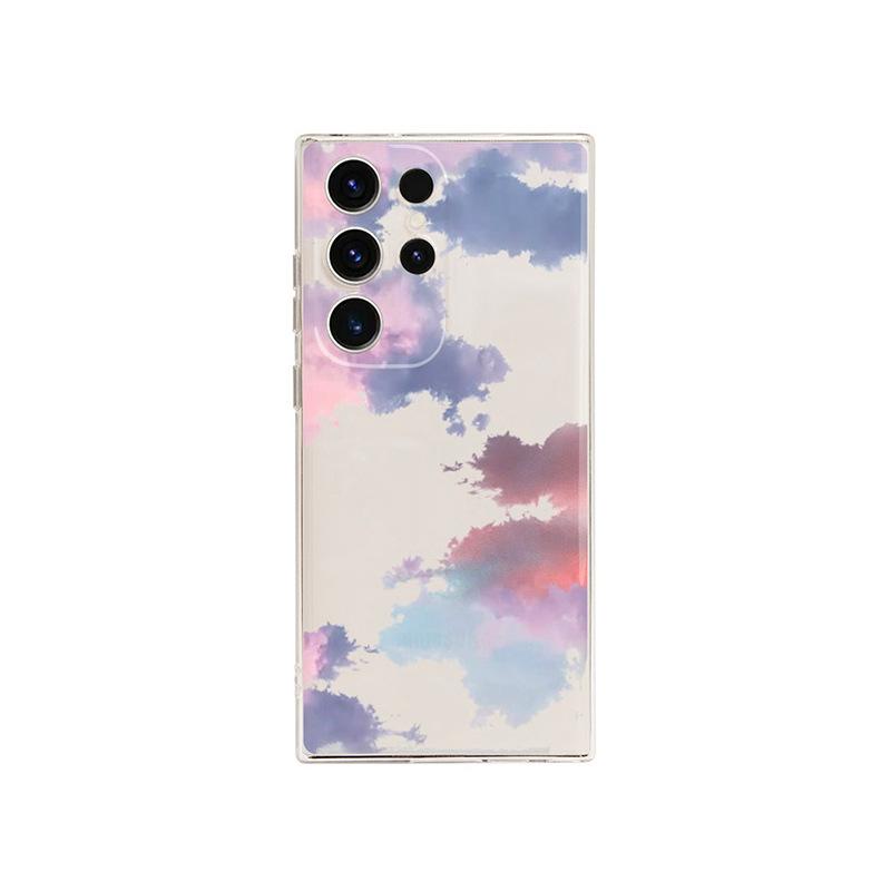 Applicable To Samsung S25ultra Apple Iphone17 Ins Color Cloud White Cloud Mobile Phone Case Painted Protective Case